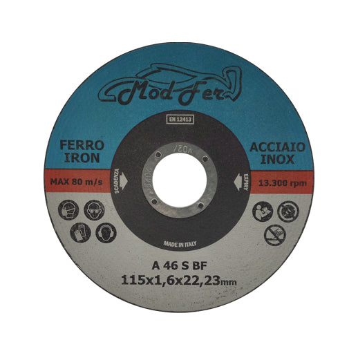 Disco da taglio abrasivo Modfer Ø 115x1,6x22 mm per ferro e acciaio inossidabile