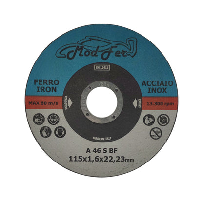 Disco da taglio abrasivo Modfer Ø 115x1,6x22 mm per ferro e acciaio inossidabile