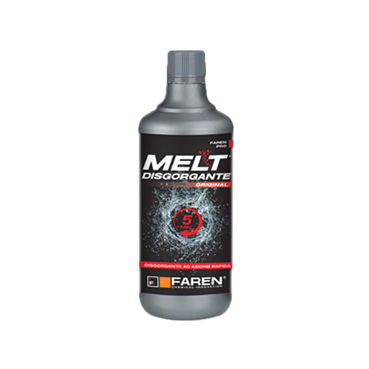 disgorgante melt professionale, acido solforico, agenti anticorrosivi, agisce in 5 minuti su scarichi, lavandini, wc, tubature e docce, faren