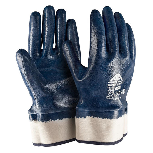 Guanti da lavoro in nitrile blu liscio taglia XL Active Gear Grip G3540 – fodera jersey cotone, rivestimento totale, EN388