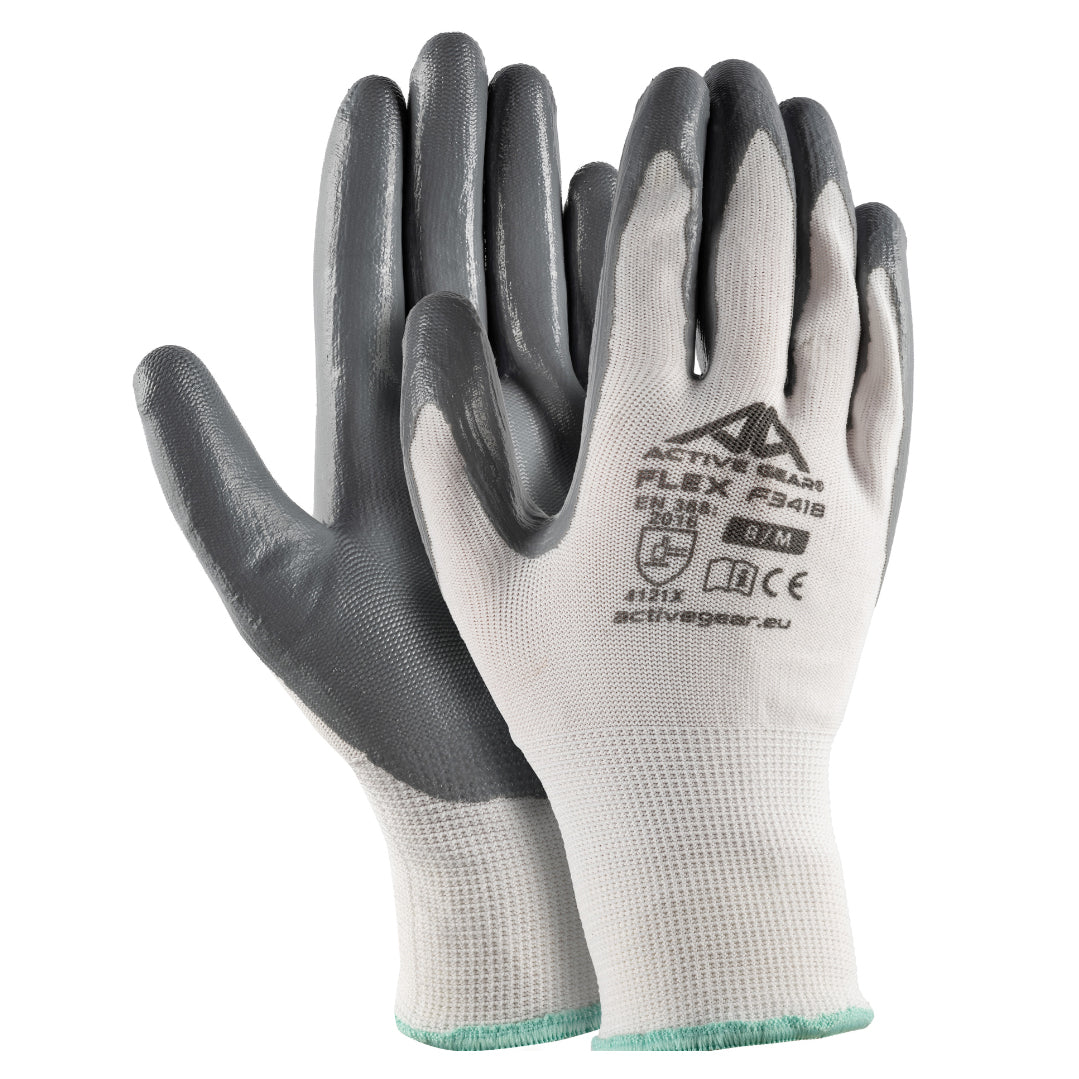 Guanti protettivi da lavoro in nitrile grigio 13G taglia XXL Active Gear Flex F34 – rivestimento palmo, antiabrasione, EN388