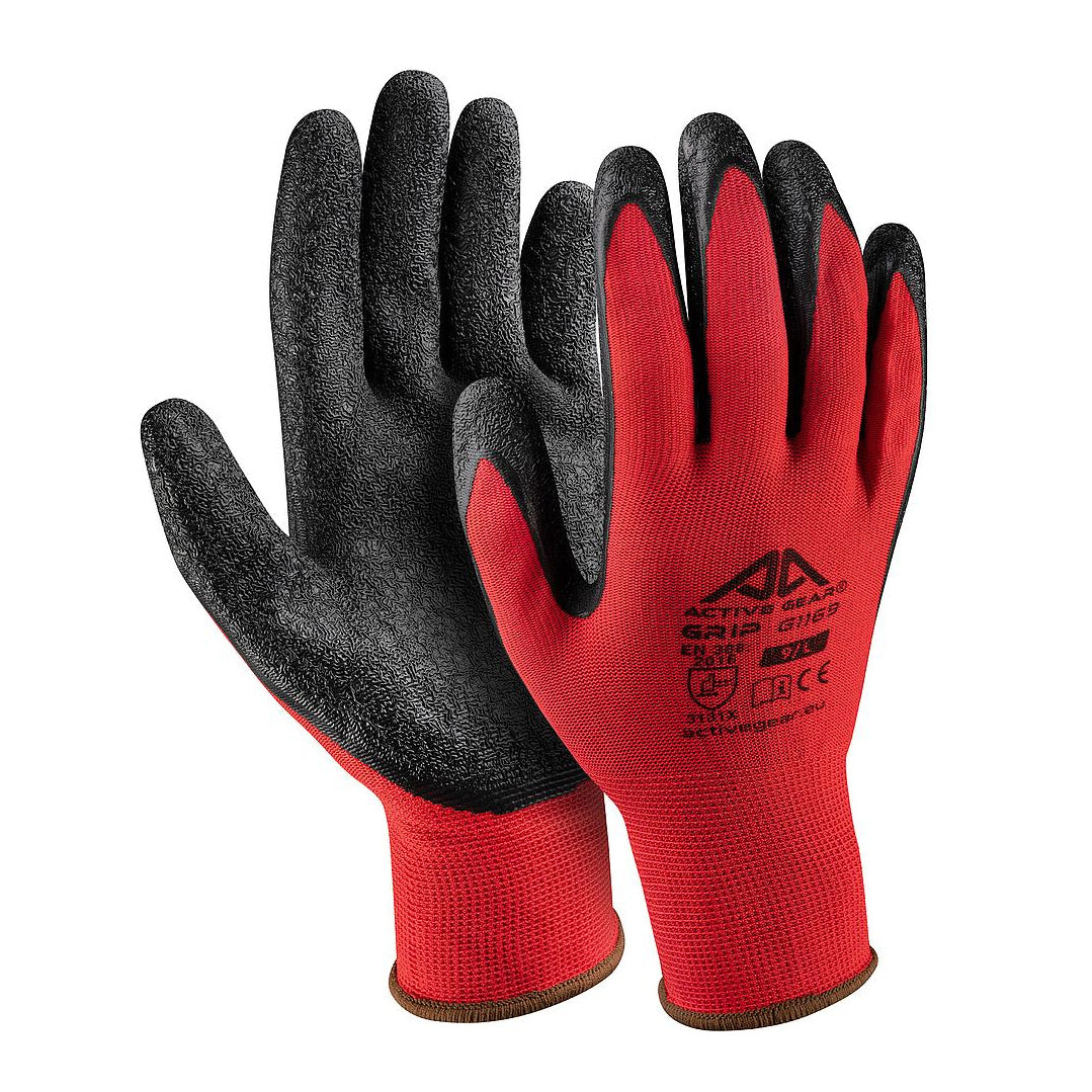Guanti tecnici da lavoro in poliestere 13G taglia L Active Gear Grip G11 – rivestimento lattice nero palmo, EN388