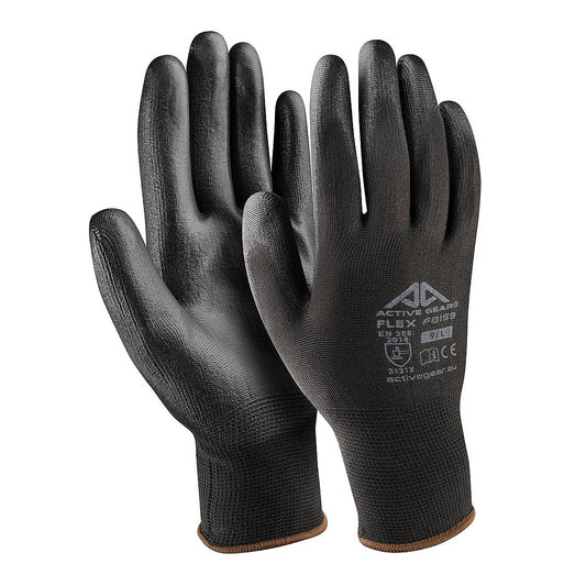 Guanti protettivi da lavoro in poliestere 13G taglia S Active Gear Flex – rivestimento PU nero palmo, EN388