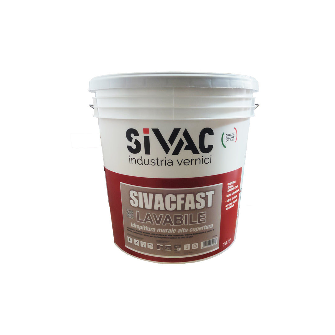 Idropittura murale lavabile vinil-acrilica Sivacfast SiVAC 4 litri alta copertura antigoccia punto di bianco uniforme per cartongesso e gesso
