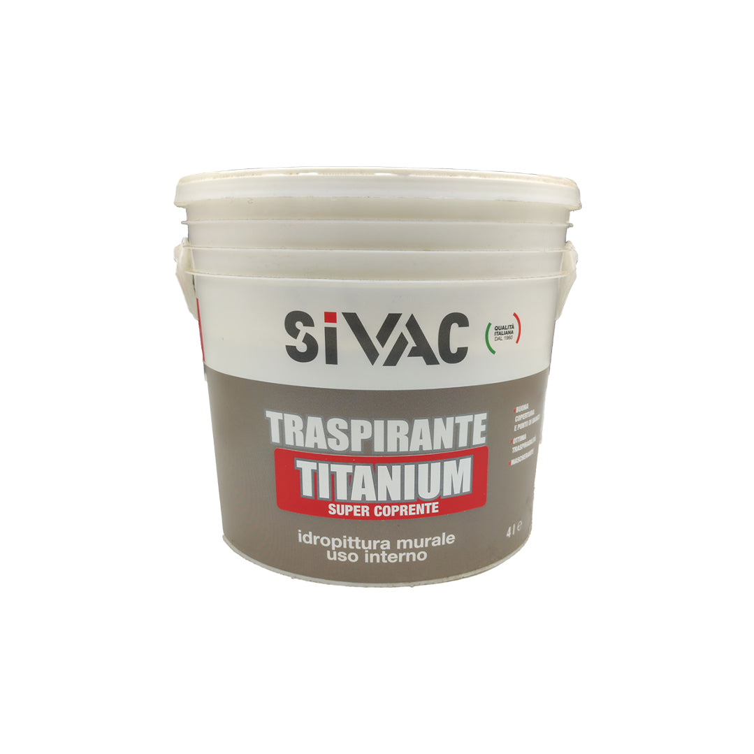 Idropittura murale traspirante alta copertura Titanium SiVAC 4 litri opaca punto di bianco brillante resa 4-5 m²/l per pareti interne in muratura e cartongesso
