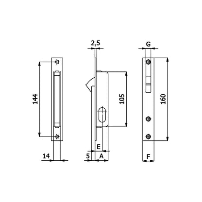 Disegno tecnico serratura OMEC356 con quote dimensionali e misure entrata 15mm
