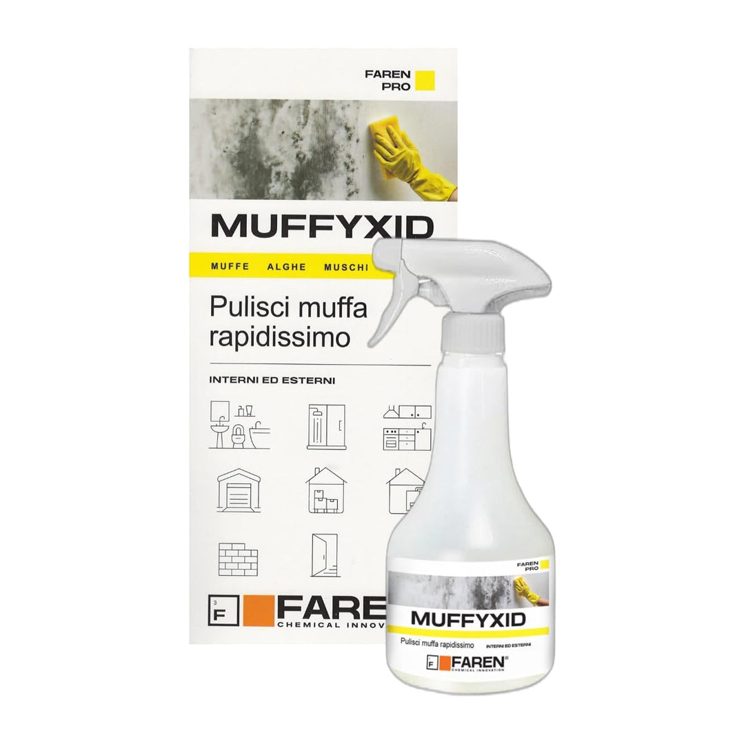 Muffyxid Faren spray antimuffa professionale per eliminare muffa, muschi, alghe e licheni su muri interni ed esterni in 3-5 minuti