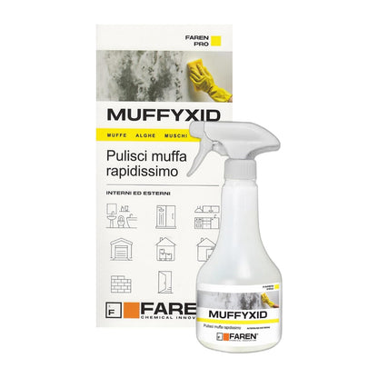 Muffyxid Faren spray antimuffa professionale per eliminare muffa, muschi, alghe e licheni su muri interni ed esterni in 3-5 minuti