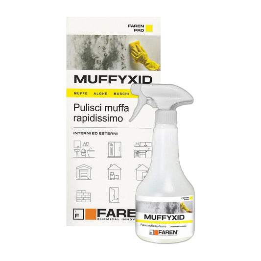Muffyxid Faren spray antimuffa professionale per eliminare muffa, muschi, alghe e licheni su muri interni ed esterni in 3-5 minuti
