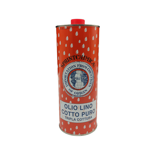 Olio di lino cotto puro tripla cottura 1 litro Sprint Chimica – protegge e impermeabilizza infissi in legno e travi