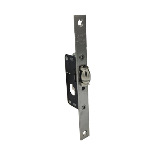 Serratura per montante OMEC345 con rullo regolabile entrata 15mm in acciaio zincato