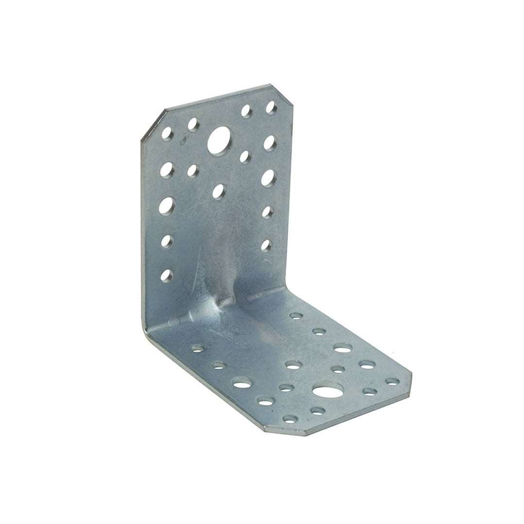 Piastrina pesante ad angolo zincata Sipa MM.85x85x65 larghezza MM.65 spessore MM.2,5 fori Ø MM.5 MM.6 MM.11 per rinforzo mobili e telai in legno