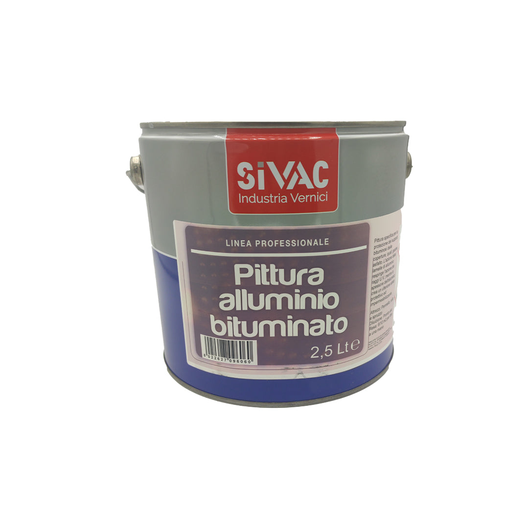 Pittura alluminio bituminato SiVAC 2,5 litri protezione guaine e asfalto lamelle alluminio anti-UV impermeabilizzante resa 9-10 m²/l per materiali ferrosi e bituminosi