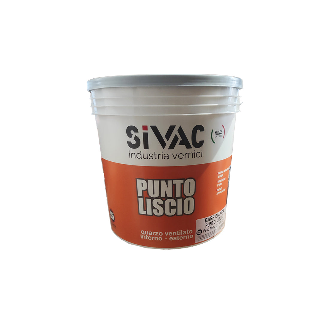 Pittura murale acrilica al quarzo Punto Liscio Base Bianca 7,1kg SiVAC – finitura liscia per interni ed esterni