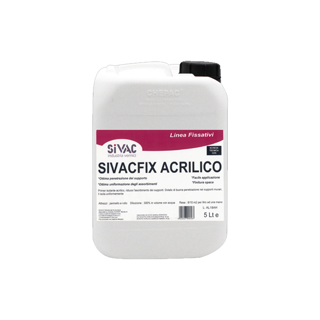 Primer isolante acrilico SivacFix SiVAC 5 litri isolamento uniforme su superfici interne ed esterne fondo ideale per finiture su qualsiasi supporto in muratura