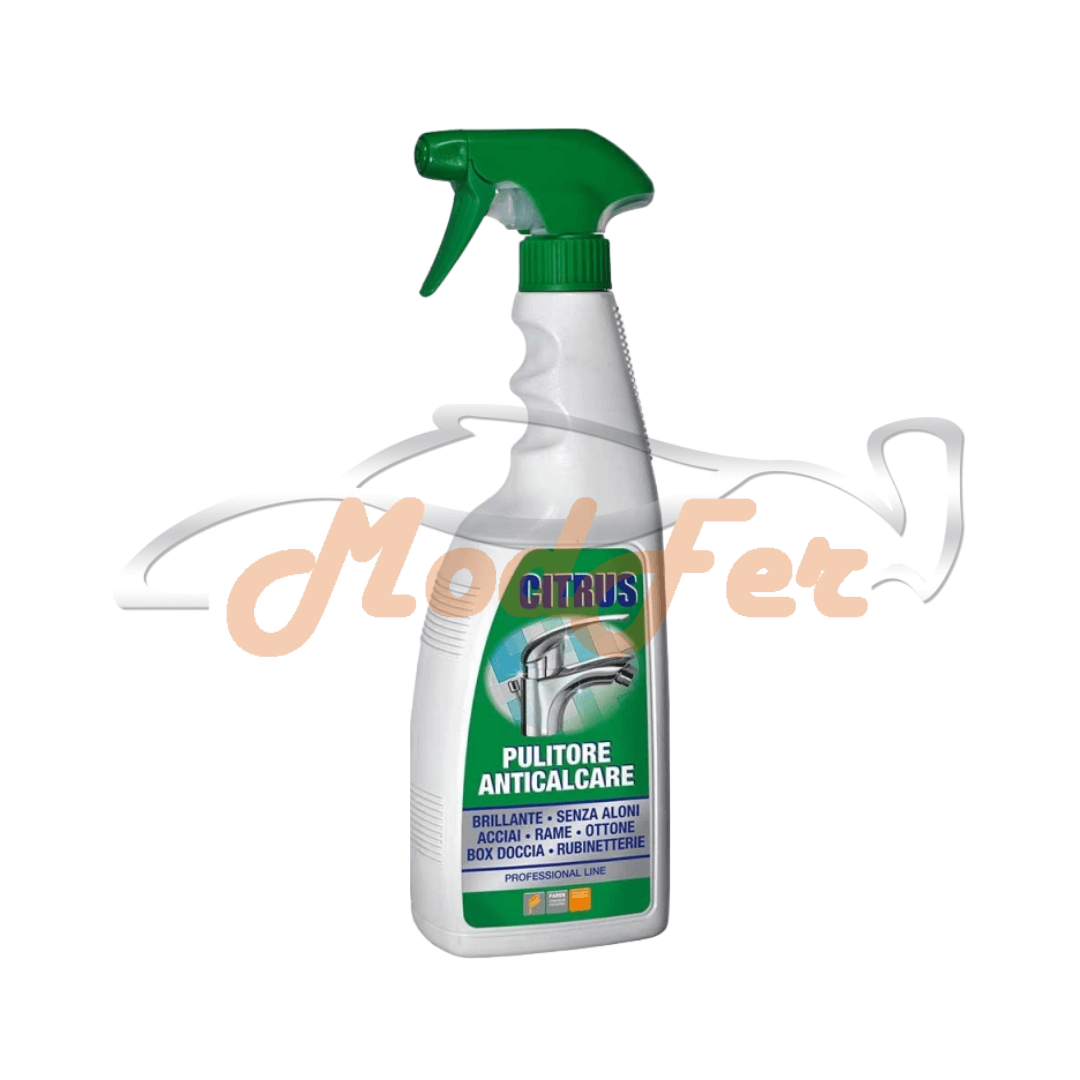 Pulitore anticalcare Citrus Faren 750ml, detergente specifico per rimuovere aloni di calcare da rubinetterie e ceramiche