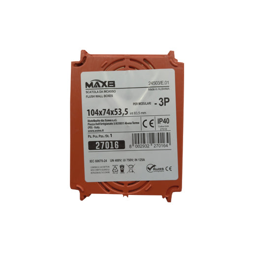 Scatola di derivazione 503 da incasso Ecova, vista posteriore con dettagli tecnici