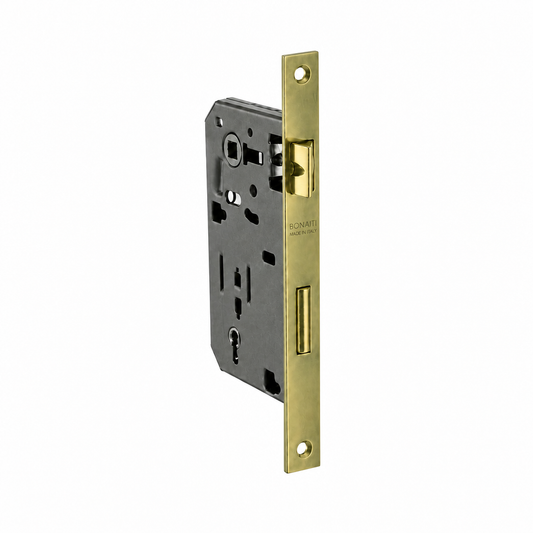 Serratura da infilare ottonata bordo retto entrata 50mm per porte in legno Bonaiti 48042050HC
