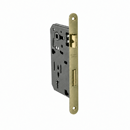 Serratura da infilare ottonata bordo tondo entrata 50mm per porte in legno Bonaiti 48042050HE