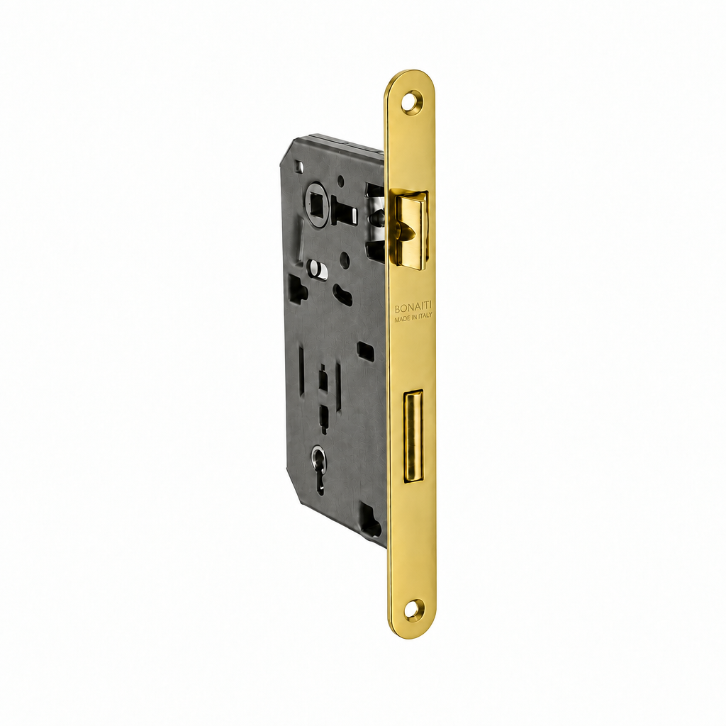 Serratura ottonata bordo tondo entrata 40mm per porte in legno Bonaiti 48042040HE