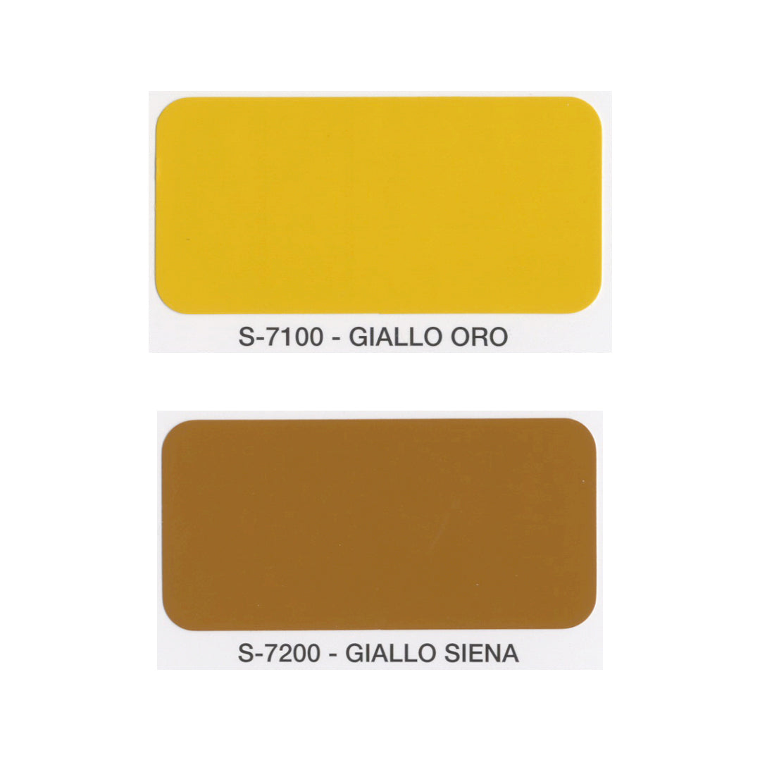 Campione colore giallo oro e giallo siena lucido smalto sintetico SivacSint SiVAC finitura plastica con effetto profondità per ferro legno muratura e PVC