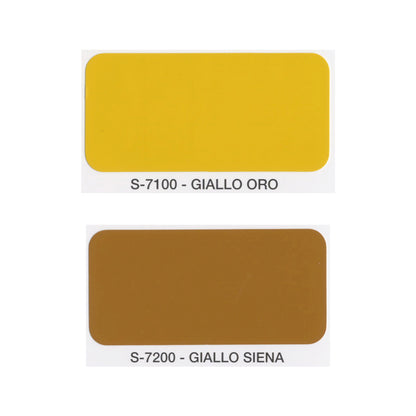 Campione colore giallo oro e giallo siena lucido smalto sintetico SivacSint SiVAC finitura plastica con effetto profondità per ferro legno muratura e PVC