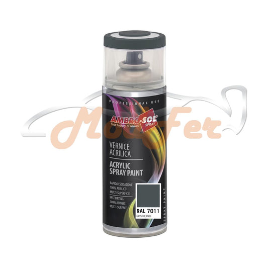Smalto spray Ambro-Sol grigio ferro RAL 7011, vernice acrilica per metallo e superfici