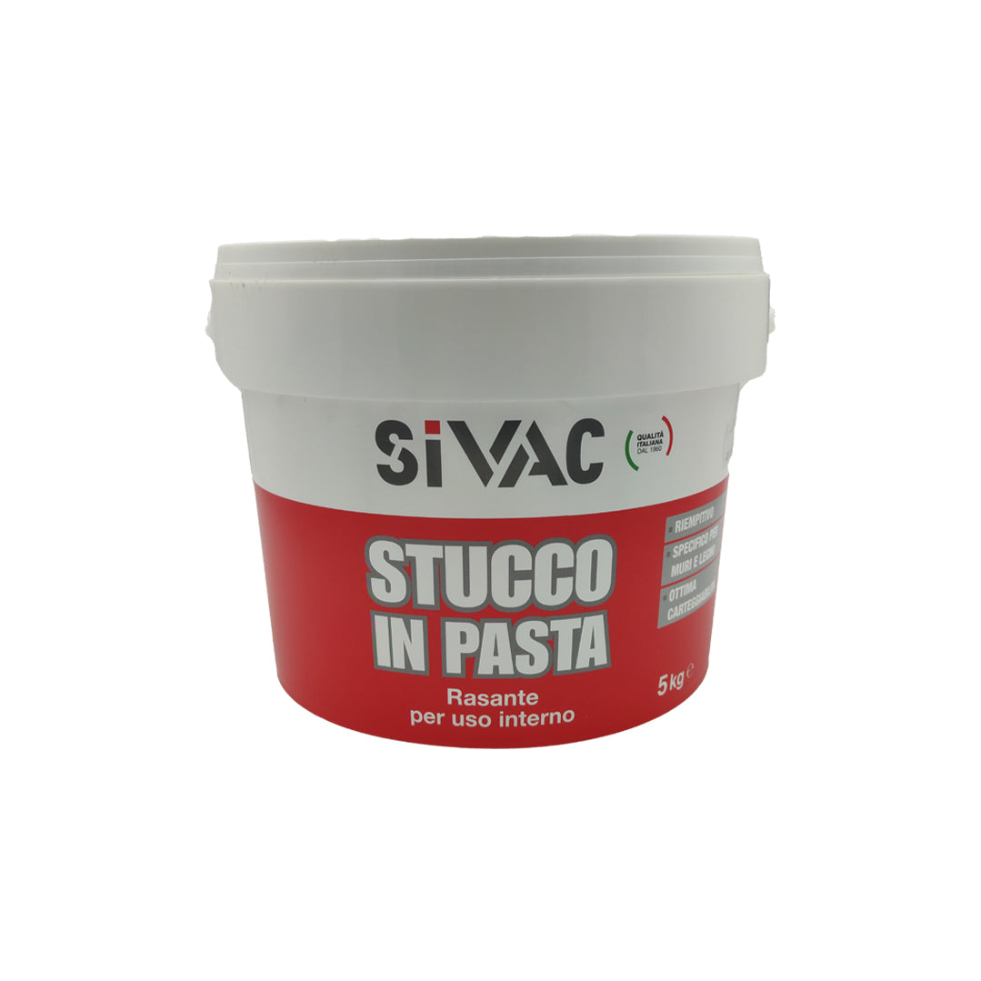 Stucco in pasta bianco a base di gesso SiVAC 5 kg ottima finezza granulometrica eccellente carteggiabilità resa 1-2 m²/kg per rasatura pareti interne e legno