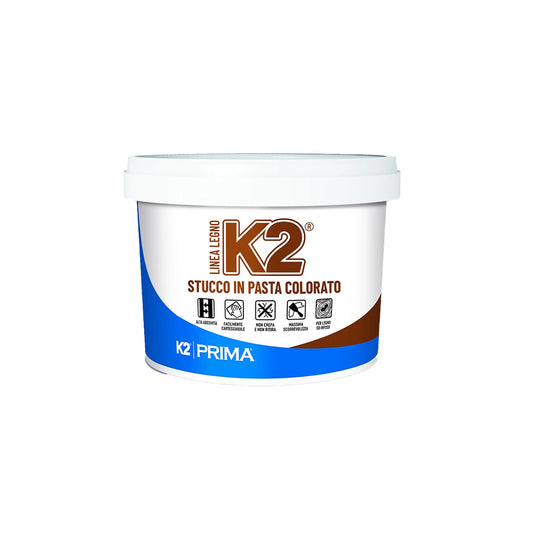 Stucco in pasta colorato noce chiaro K2 Prima Srl 500 gr pronto uso senza solventi per stuccatura legno e muri interni verniciabile dopo essiccazione 24 ore