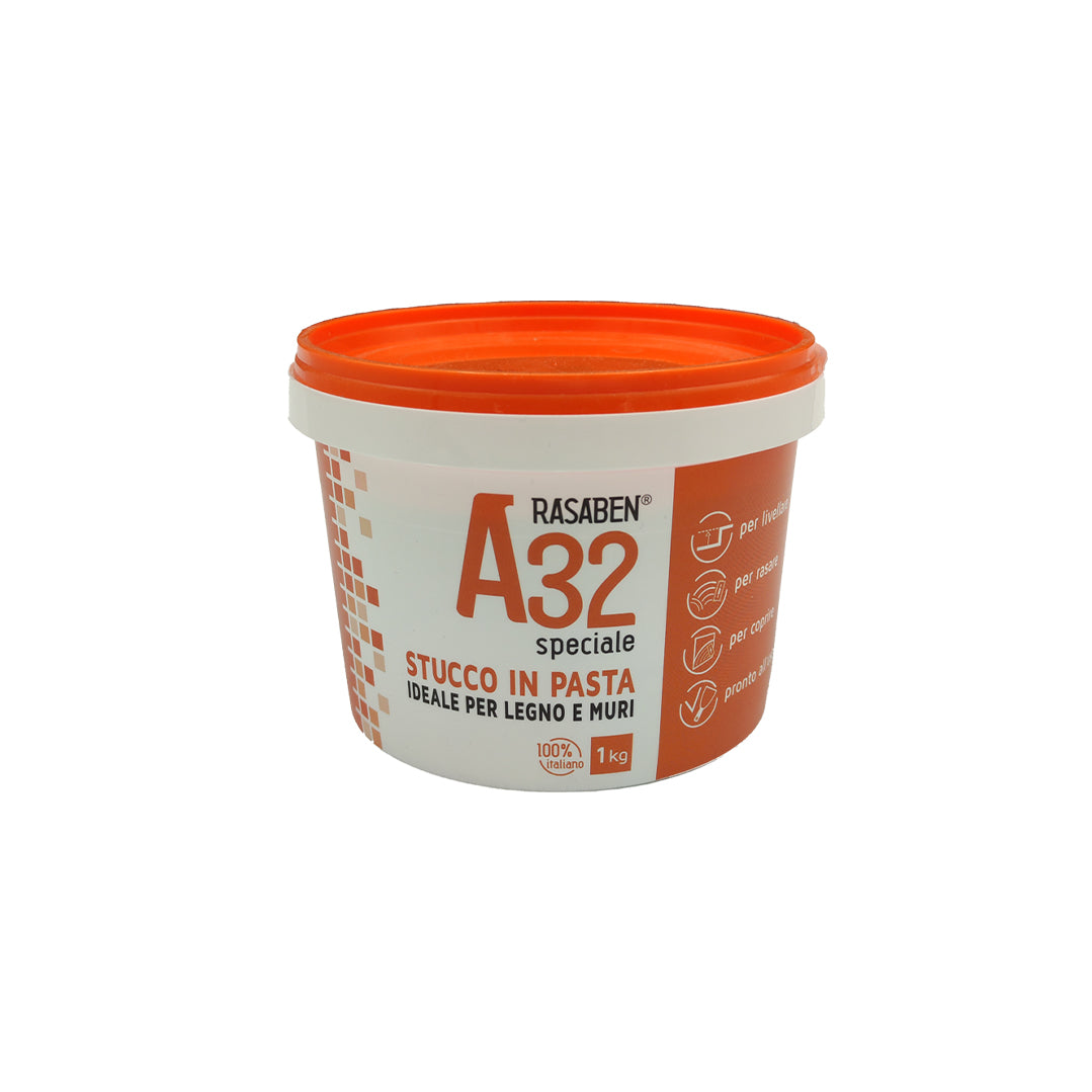 Stucco in pasta bianco Rasaben A32 500 gr pronto all'uso rasatura di grandi superfici su muro legno e cartongesso scorrevolezza ottimale risultati professionali