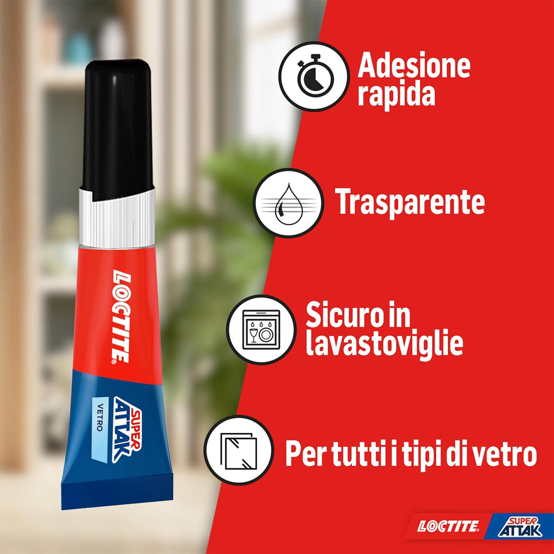 Applicazione Super Attak Vetro Loctite formula trasparente senza solventi per incollaggi invisibili su vetro