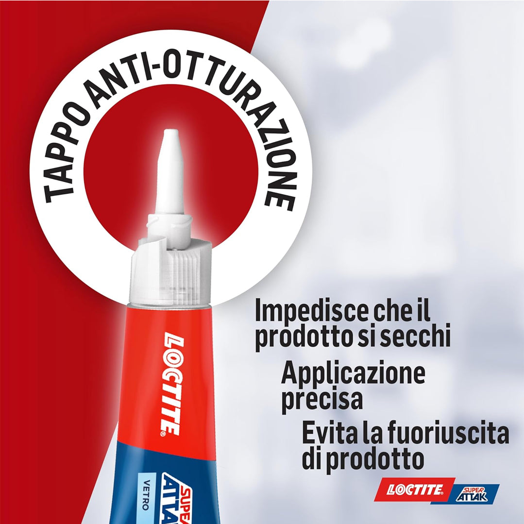 Super Attak Vetro Loctite GR.3 per incollare vetro con tappo anti-otturazione