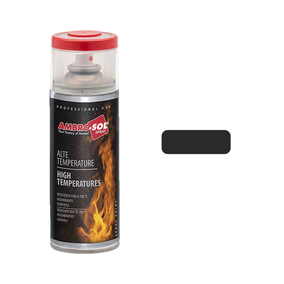 Bomboletta spray vernice alte temperature 400ml colore nero opaco resistente fino a 500°C – Ambro-Sol V400TEMP.1