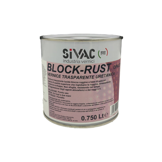 Vernice trasparente blocca ruggine Block-Rust SiVAC 750 ml finitura lucida inglobante la ruggine resa 8-9 m²/l resistente UV per ferro e metalli ossidati esterni