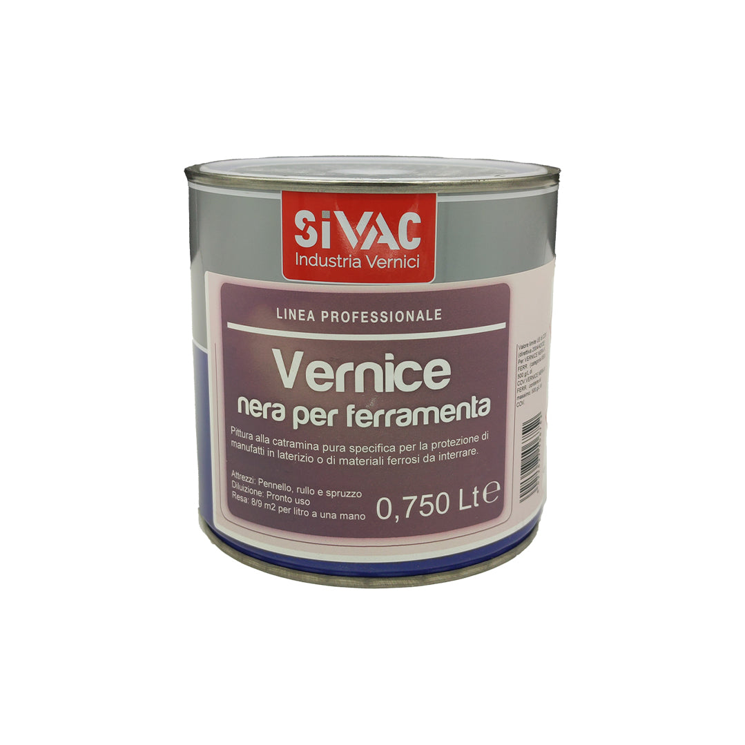 Vernice nera bituminosa alla catramina pura SiVAC 750 ml impermeabile anti-corrosione resa 8-9 m²/l per laterizio e materiali ferrosi destinati all'interramento