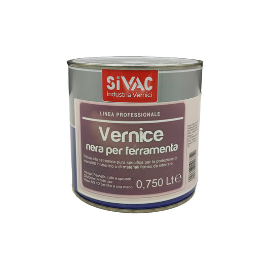 Vernice nera bituminosa alla catramina pura SiVAC 750 ml impermeabile anti-corrosione resa 8-9 m²/l per laterizio e materiali ferrosi destinati all'interramento